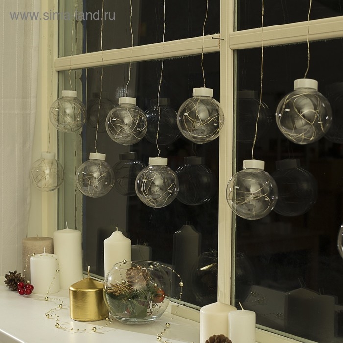 Гирлянда «Бахрома» 2.5 × 0.7 м роса с насадками «Шарики», IP20, серебристая нить, 150 LED, свечение белое, 12 В