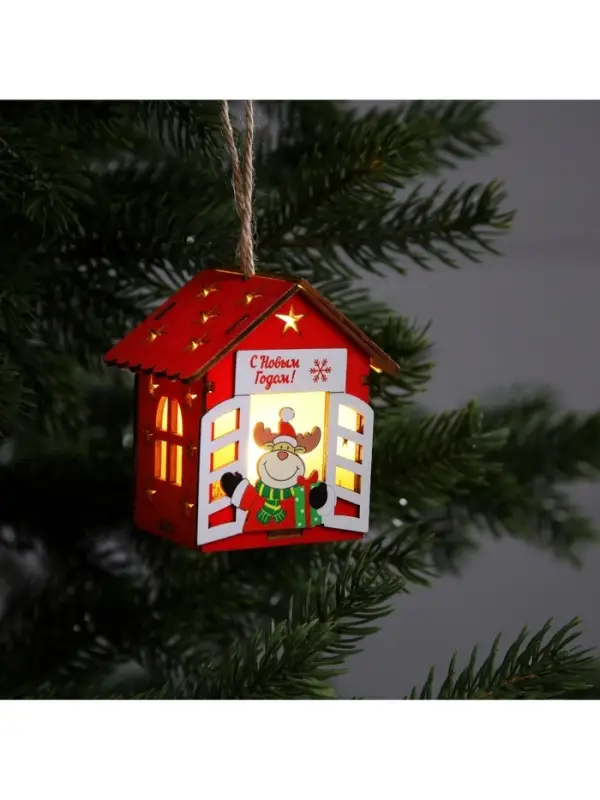 Ёлочная игрушка &laquo;Дом с оленем&raquo;, 8.7&times;4.6 см, 1 LED, от батареек, свечение тёплое белое