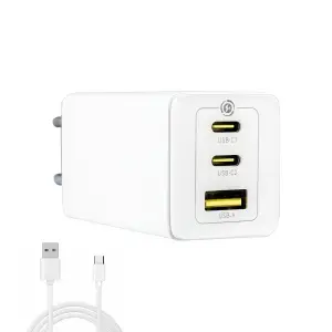 Сетевое зарядное устройство с кабелем Type-C-Type-C+2 PD65W+USB QC3.0 GaN CCGP120202 Baseus белый