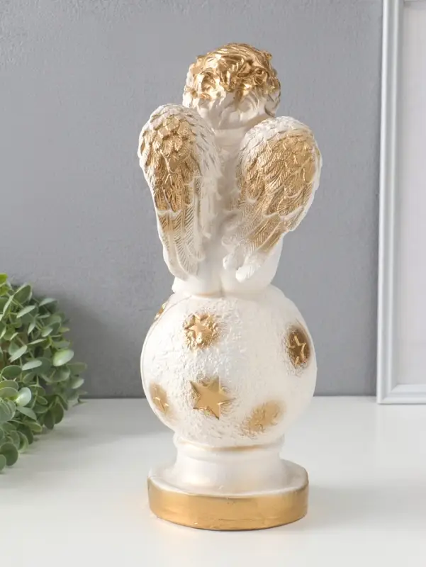 Фигура гипс &laquo;Ангел на шаре&raquo;, белый, 14&times;15&times;40 см