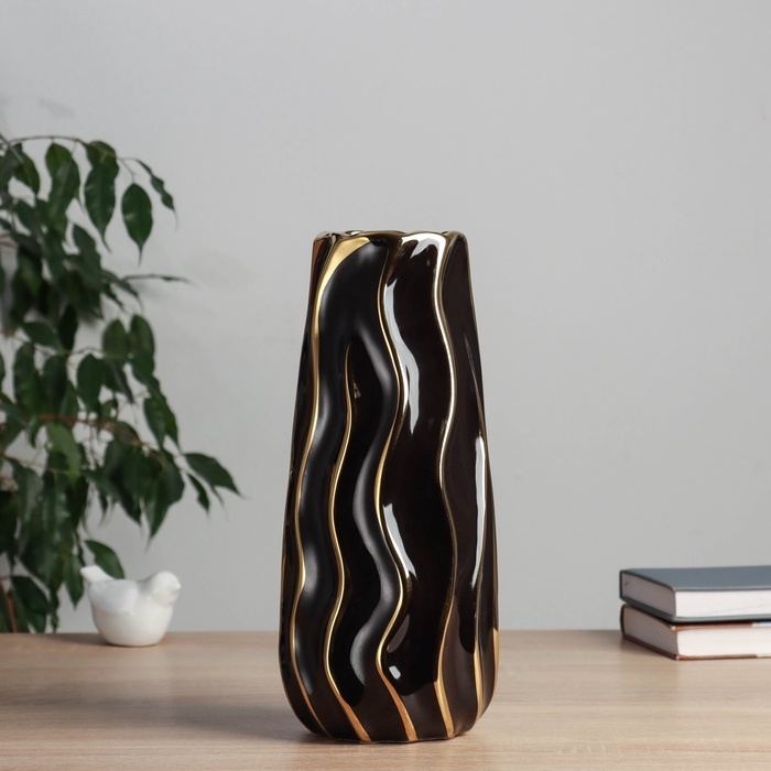 Керамическая ваза декоративная настольная «Грант элит», для цветов, сухоцветов, d-7.5 см, 29×12 см, чёрный Керамическая ваза декоративная настольная «Грант элит», для цветов, сухоцветов, d-7.5 см, 29×12 см, чёрный