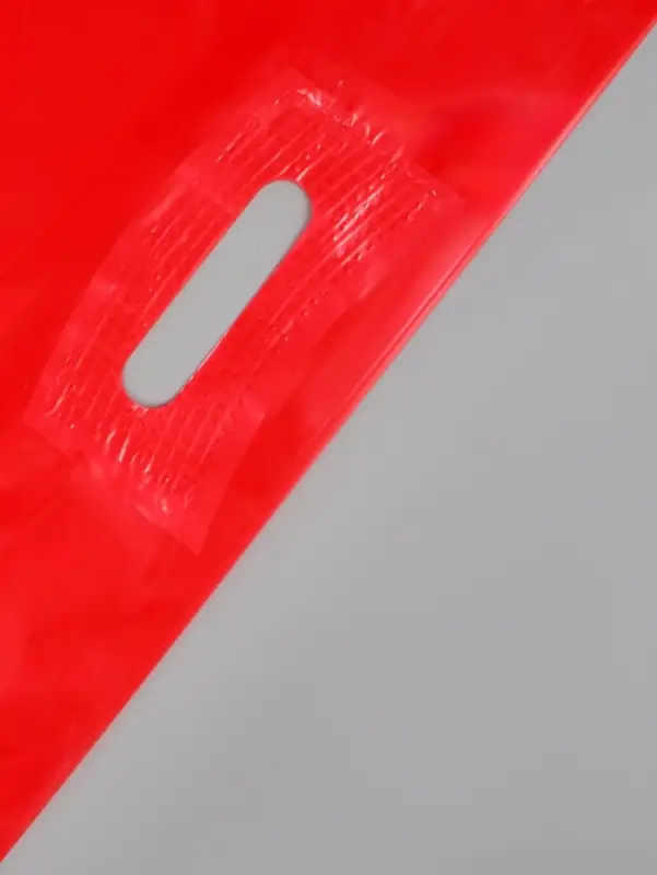 Пакет с вырубной усиленной ручкой ПВД, Красный, 40&times;50 см, 45 мкм