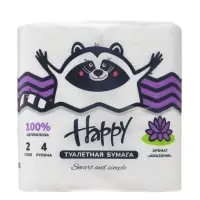 Туалетная бумага HAPPY со втулкой, аромат амазония, 2 слоя, 4 рулона