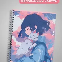 Тетрадь 96 листов в клетку, на гребне, Аниме &laquo;Девочка с котом&raquo;, МИКС