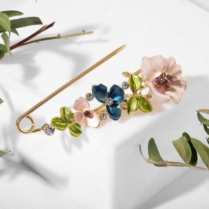 Булавка «Цветочная» дорожка, 7,5 см, цветная в золоте Булавка «Цветочная» дорожка, 7,5 см, цветная в золоте