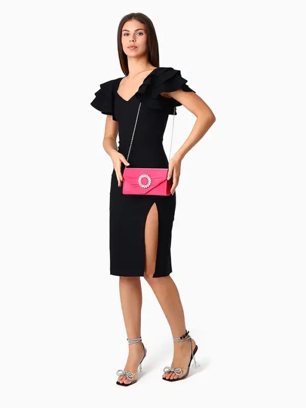 Сумка-клатч женская вечерняя на магните, на цепочке, с декоративной пряжкой, фуксия