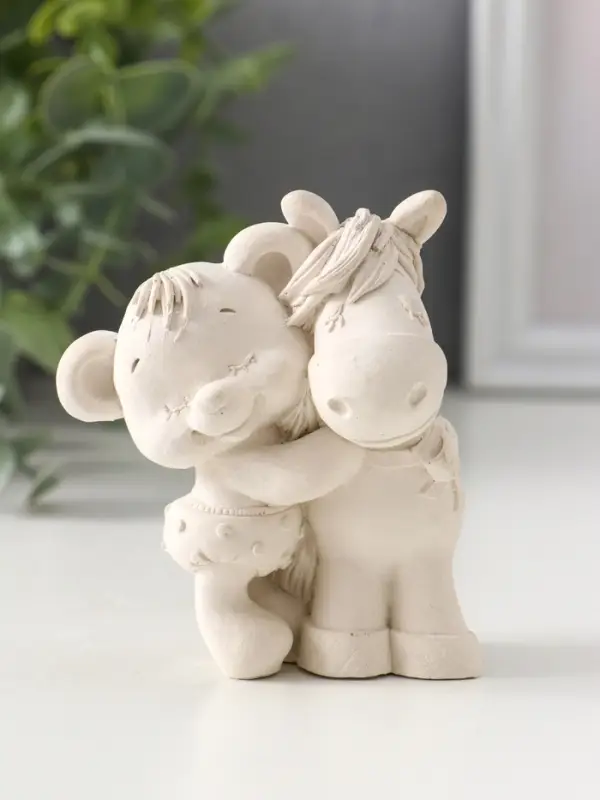 Фигура «Мишка с лошадкой», 8.5×7×6 см, натуральный