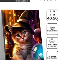 Алмазная вышивка полное заполнение &laquo;Котенок в шляпе&raquo;, на раме, 40&times;50 см