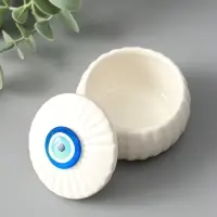 Шкатулка для украшений &laquo;Глаз от сглаза&raquo;, с крышкой, белая, керамика, 7&times;7&times;5.3 см