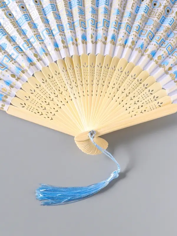 Веер складной с кисточкой &laquo;Греческий орнамент&raquo;, белый с золотом, 23 см