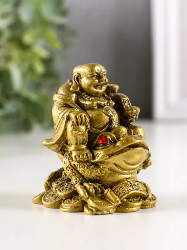 Нэцкэ фигурка &laquo;Хотей на жабе&raquo;, под бронзу