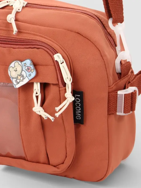 Сумка молодёжная на молнии, со значками, 23&times;5.5&times;16 см, рыжая