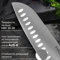Нож кухонный сантоку Hinshitsu, нержавеющая сталь, лезвие 17.8 см, длина 29.5 см, чёрный