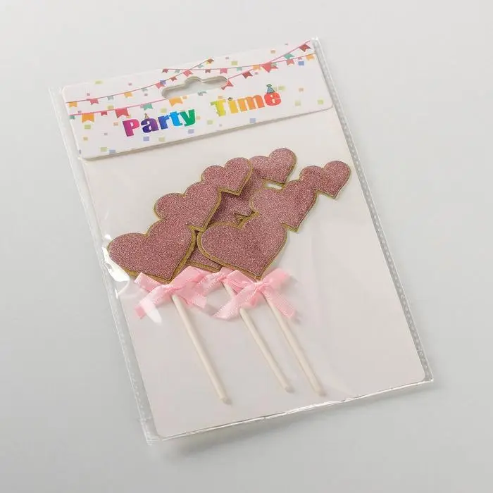 Набор топперов для торта «Сердечки», 3 шт, 20×13 см, цвет розовый Набор топперов для торта «Сердечки», 3 шт, 20×13 см, цвет розовый