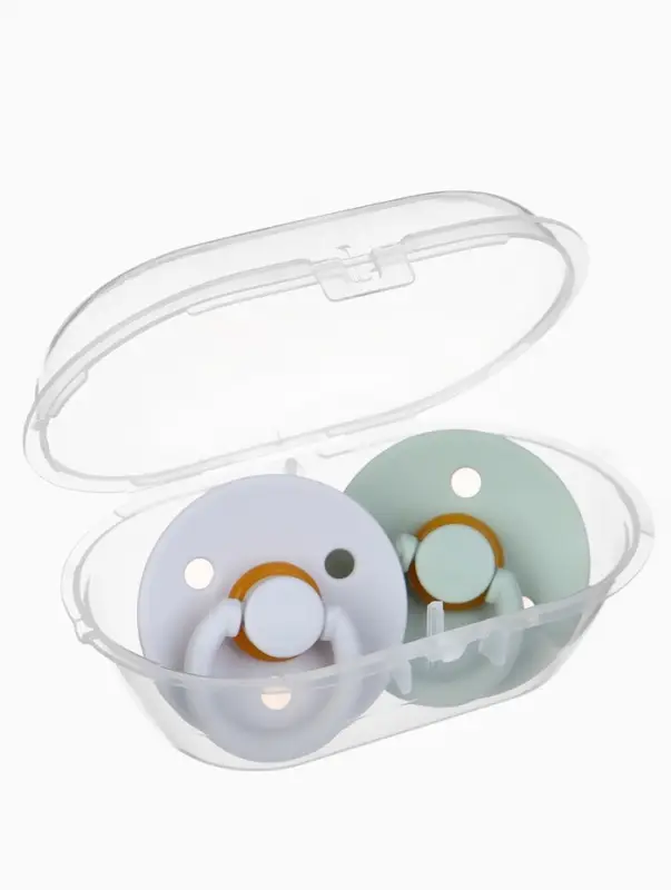 Набор классических пустышек, 2 шт., латекс, зелёный/серый, в контейнере, от 3 мес., M&B Набор классических пустышек, 2 шт., латекс, зелёный/серый, в контейнере, от 3 мес., M&B