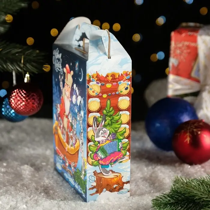 Подарочная коробка «Дед Мороз и Зайцы», 16.8×7×25 см