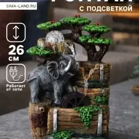 Фонтан настольный &laquo;Слоник у воды, на бочках&raquo;, 12&times;16&times;26 см, с подсветкой