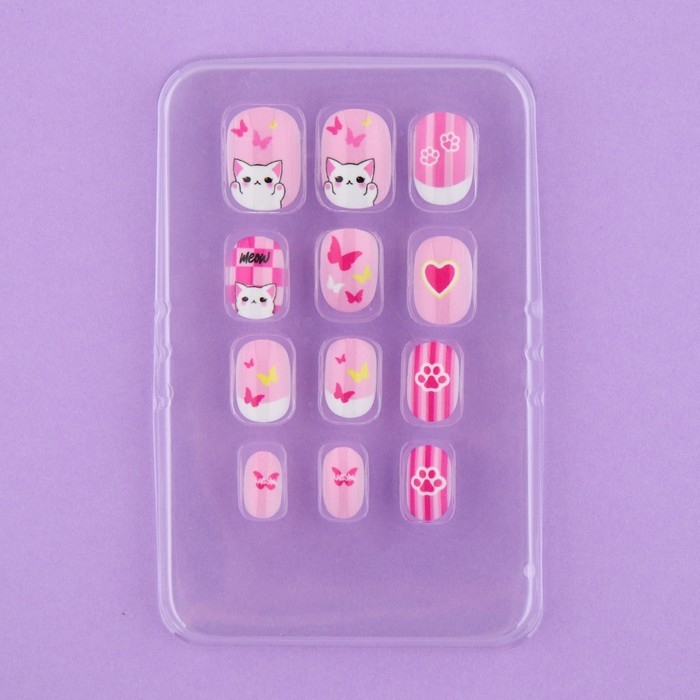 Детские накладные ногти «Котик», 12 шт