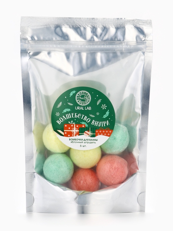 Набор бомбочек для ванны в пакете Набор бомбочек для ванны в пакете "Волшебство внутри", 6 шт по 20 гр, яблочный штрудель