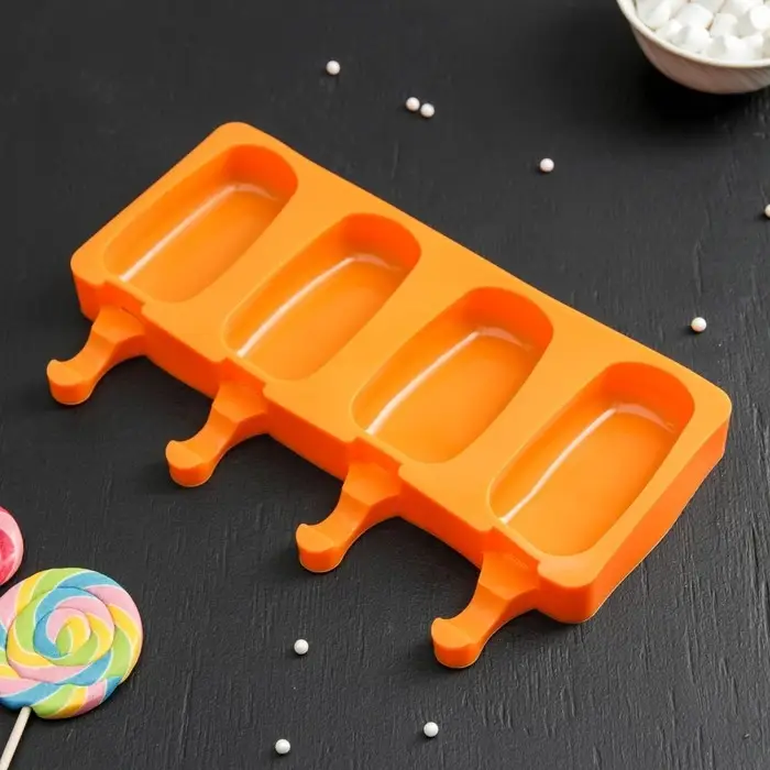 Форма для мороженого &laquo;Эскимо классика&raquo;, силикон, 25.8&times;14.6&times;2.6 см, 4 ячейки, МИКС