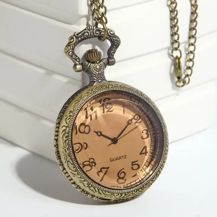 Часы карманные &laquo;Бронзовый каркас&raquo;, кварцевые, циферблат d=4.5, на цепочке 80 см