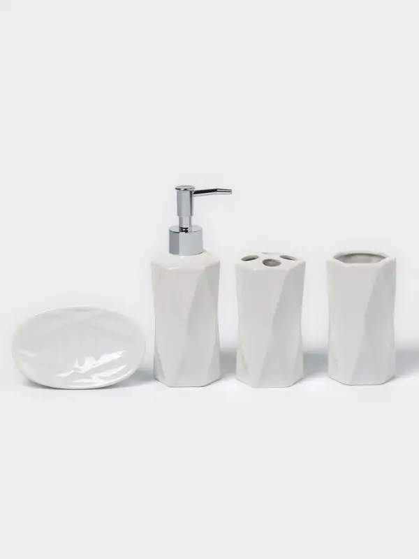Набор аксессуаров для ванной комнаты Доляна &laquo;Геометрия&raquo;, 4 предмета, дозатор, мыльница, два стакана, белый