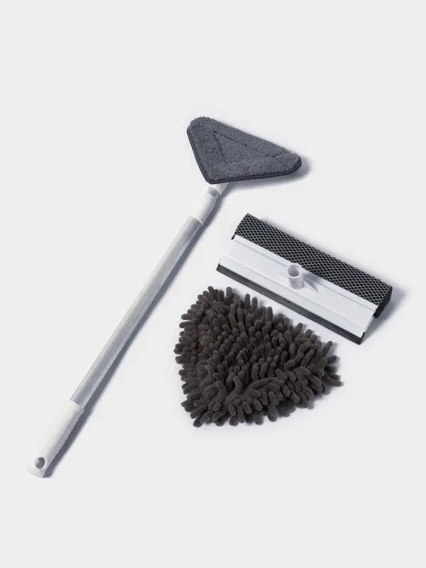 Щётка для окон, телескопическая ручка 47(80.5) см, поролон, две насадки из микрофибры с держателем 11.5&times;6.5 см