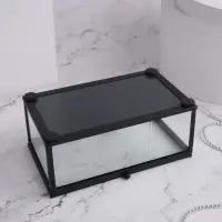 Стеклянная шкатулка для украшений с крышкой, зеркальным основанием, 14.5&times;8.5 см, прозрачная, чёрный каркас