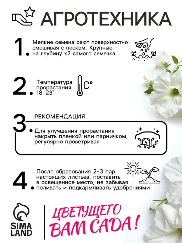 Семена цветов Петуния &laquo;Мамбо&raquo;, F1, белая многоцветковая, 7 шт., однолетник, &laquo;Аэлита&raquo;