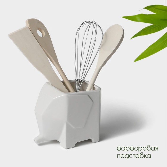 Набор кухонных принадлежностей на фарфоровой подставке BellaTenero «Слонёнок», 5 предметов, цвет белый Набор кухонных принадлежностей на фарфоровой подставке BellaTenero «Слонёнок», 5 предметов, цвет белый