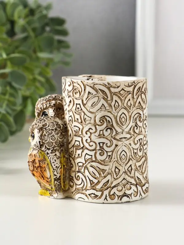 Фигурка-карандашница полистоун &laquo;Филины с орнаментом&raquo;, 6.5&times;8.5&times;9 см