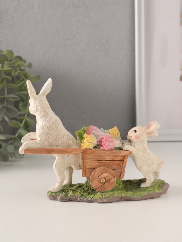 Сувенир полистоун "Кролики везут тележку с капустой" 16х5,5х13 см