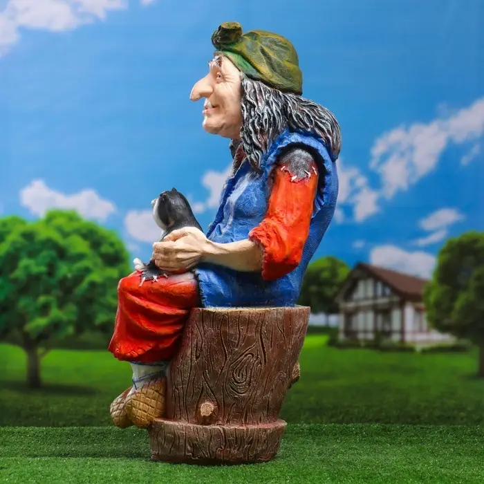 Садовая фигура из полистоуна &laquo;Баба Яга на ступе с кошкой&raquo;, 74&times;36&times;40 см, МИКС