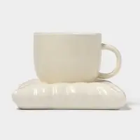 Чайная пара &laquo;Зефирка&raquo;, 3 предмета: чашка 250 мл, блюдце d=13.7 см, ложка, керамика, бежевая