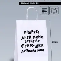 Пакет подарочный с приколами, крафт «Старушка», белый, 24×14×28 см, 1 шт.