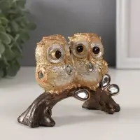 Фигурка полистоун &laquo;Совята на коряге с зеркальными листьями&raquo;, 12.5&times;5.5&times;9.5 см