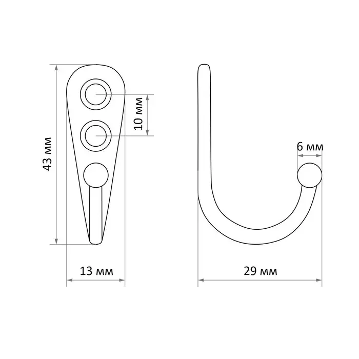 Крючок мебельный ТУНДРА TKO023, однорожковый, цвет черный Крючок мебельный ТУНДРА TKO023, однорожковый, цвет черный