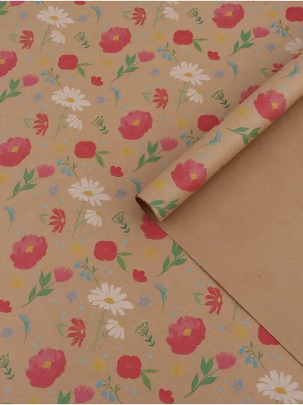 Бумага упаковочная крафт &laquo;Розовые цветочки&raquo;, 70&times;100 см
