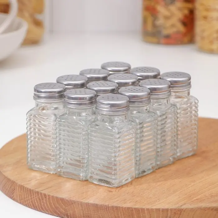 Набор стеклянных солонок Доляна «Линии», 12 предмета: 100 мл, 4×9 см, цвет прозрачный Набор стеклянных солонок Доляна «Линии», 12 предмета: 100 мл, 4×9 см, цвет прозрачный