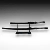 Макет оружия &laquo;Сувенирные катаны на подставке 2в1. Чёрный глянец&raquo;, подарочный набор, ножны дерево, 78 см; 103 см