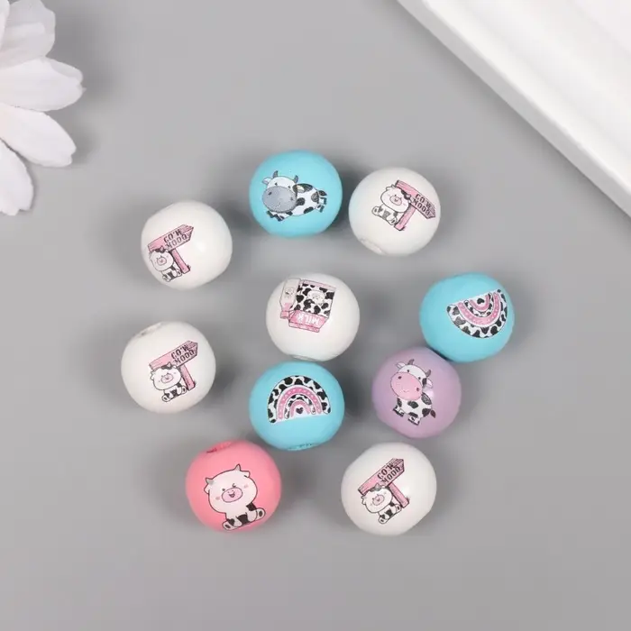 Бусины для творчества дерево "Милые коровки" набор 10 шт 1,6х1,6х1,6 см