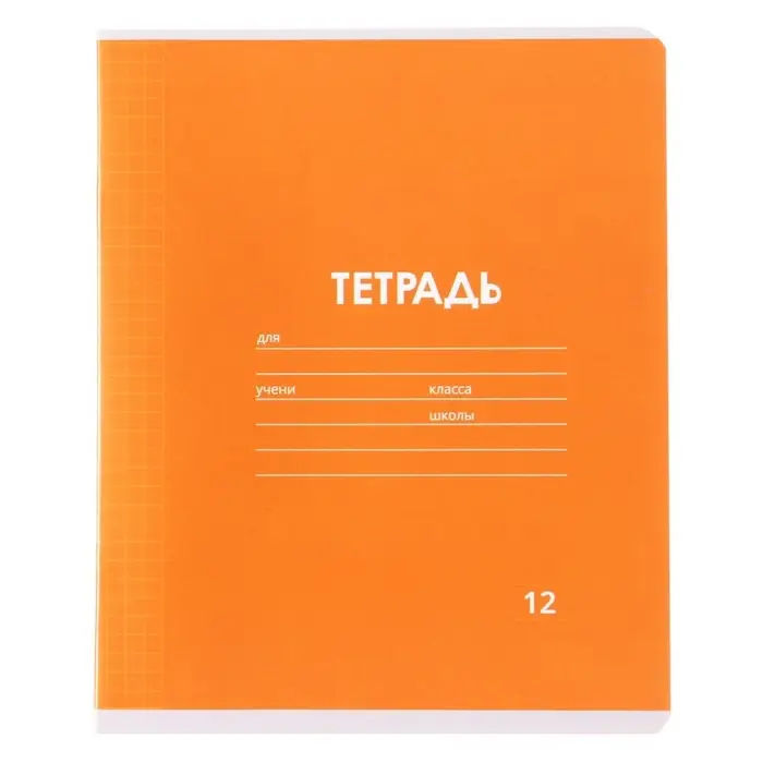 Тетрадь 12 листов в клетку Calligrata "Однотонная Классика Линовка. Эконом", обложка мелованная бумага, ВД-лак, блок №2 (серые листы), МИКС