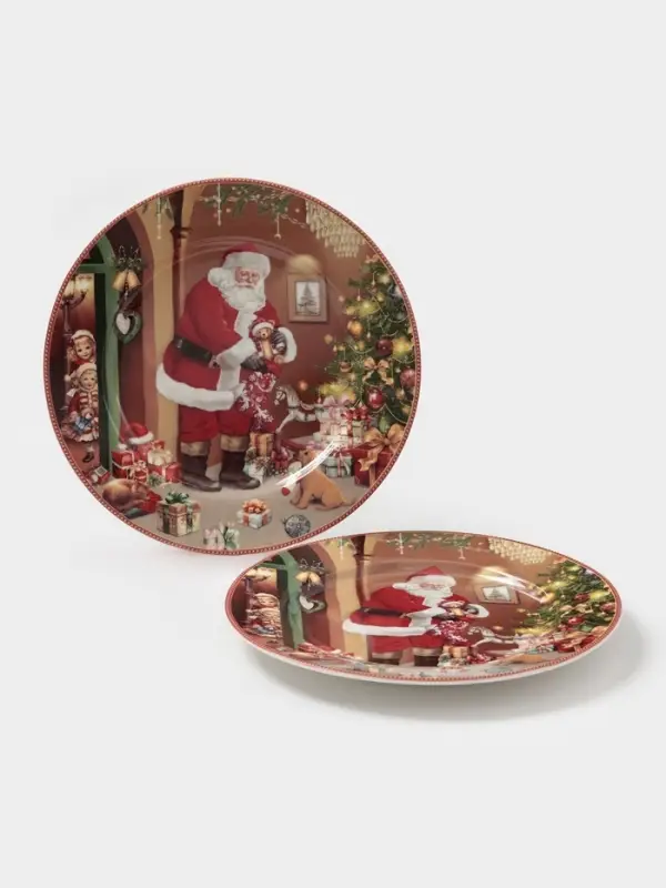 Набор тарелок новогодних «Ночь чудес», 2 шт., d=19 см, керамика, подарочная упаковка, разноцветный Набор тарелок новогодних «Ночь чудес», 2 шт., d=19 см, керамика, подарочная упаковка, разноцветный