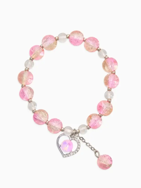 Браслет детский "Выбражулька" сердце с подвеской бусина, цвет розовый в серебре