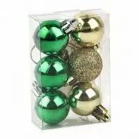 Шары ёлочные новогодние, пластик, d=3 см, 6 шт., золотые, зелёные