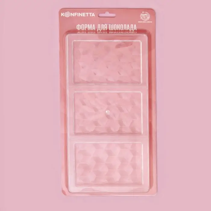 Форма для шоколада KONFINETTA &laquo;Плитка шоколада&raquo;, 33&times;16.5&times;2.5 см, 3 ячейки 7.5&times;11.3 см, пластик, прозрачная