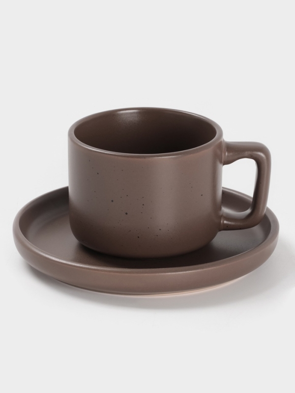 Чайная пара Доляна «Гранит», 2 предмета: чашка 270 мл, блюдце d=15.5 см, керамика, коричневая