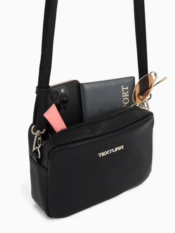 Сумка женская кросс-боди TEXTURA на молнии, 20&times;7&times;15 см, чёрная