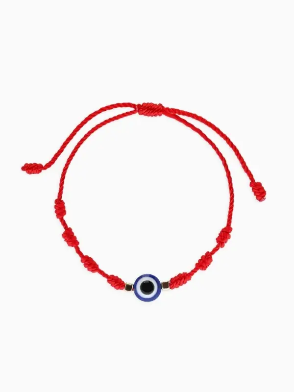 Браслет-оберег &laquo;Красная нить&raquo; узел/бусина/глаз,  цвет красно-бело-синий в золоте