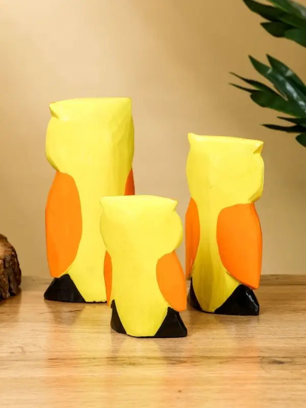 Набор сувенирный «Совята с сердечком», h=15 см, h=12.5 см, h=9.5 см, дерево, оранжево-желтый